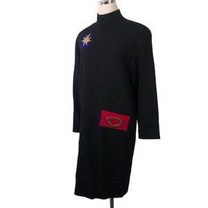 Steve Fabrikant Vintage 80s Dress Black Wool Embellished Wearable Art Size 12